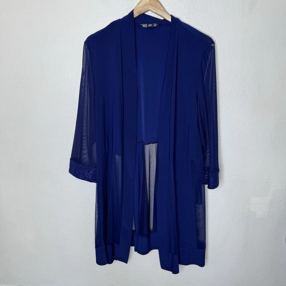 New‎ R And M Richard's Royal Blue Sheer 3/4 Sleeve Jacket And Dress Womens 1X